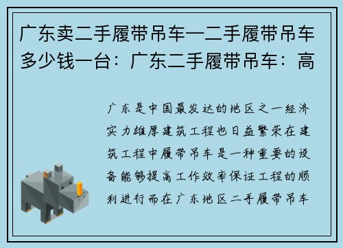 广东卖二手履带吊车—二手履带吊车多少钱一台：广东二手履带吊车：高效稳定，质优价廉