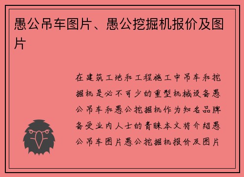 愚公吊车图片、愚公挖掘机报价及图片