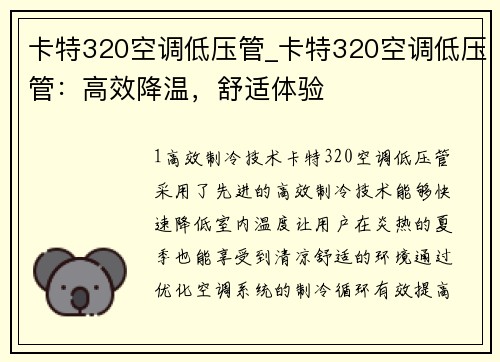 卡特320空调低压管_卡特320空调低压管：高效降温，舒适体验