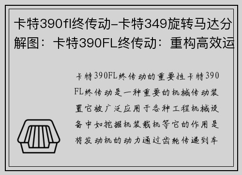 卡特390fl终传动-卡特349旋转马达分解图：卡特390FL终传动：重构高效运输方案