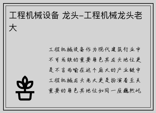 工程机械设备 龙头-工程机械龙头老大