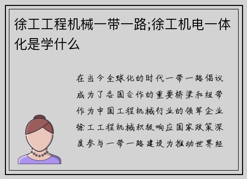 徐工工程机械一带一路;徐工机电一体化是学什么