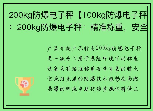 200kg防爆电子秤【100kg防爆电子秤：200kg防爆电子秤：精准称重，安全可靠】