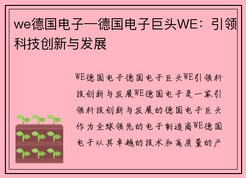 we德国电子—德国电子巨头WE：引领科技创新与发展