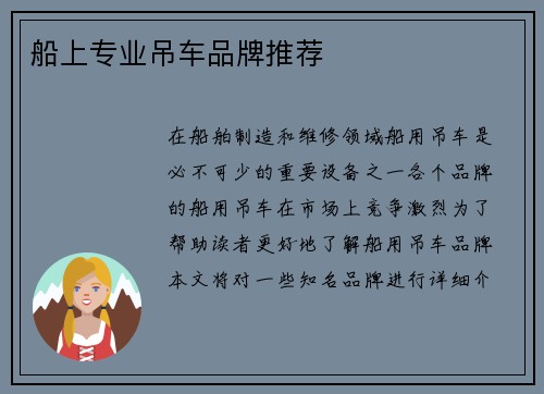 船上专业吊车品牌推荐
